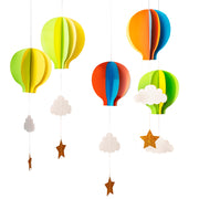 Open the joy five colorful hot air balloons to hang with a cloud and star 