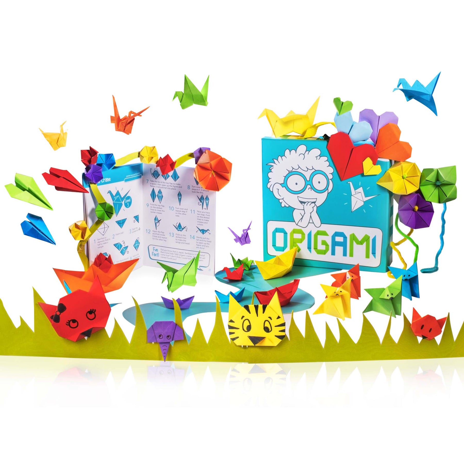 Open The Joy Origami Kit for Kids - 150 Double Sided Multi Colored Origami Paper Set - Easy to Hard Level Origami Projects - 32 Page Origami Book
